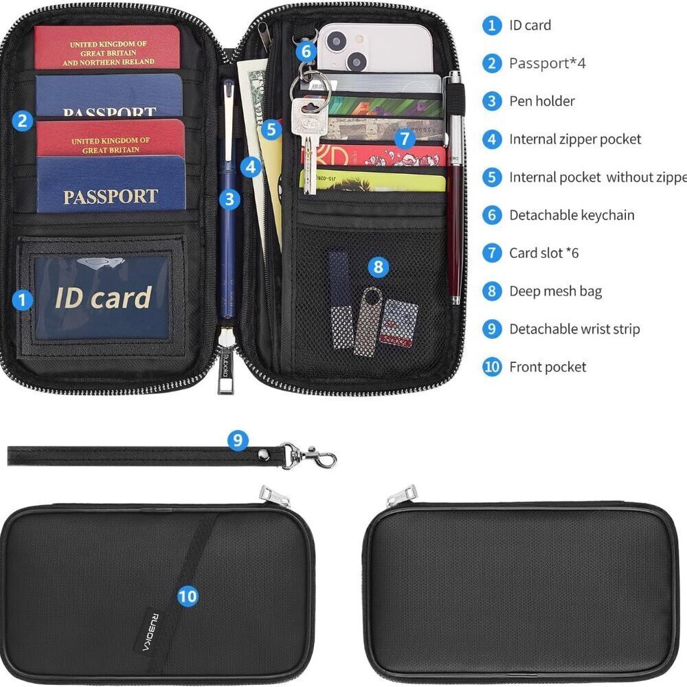 Fireproof RFID Blocking Passport Holder Wallet, Family Multiple Passport Holder - Picture 6 of 9